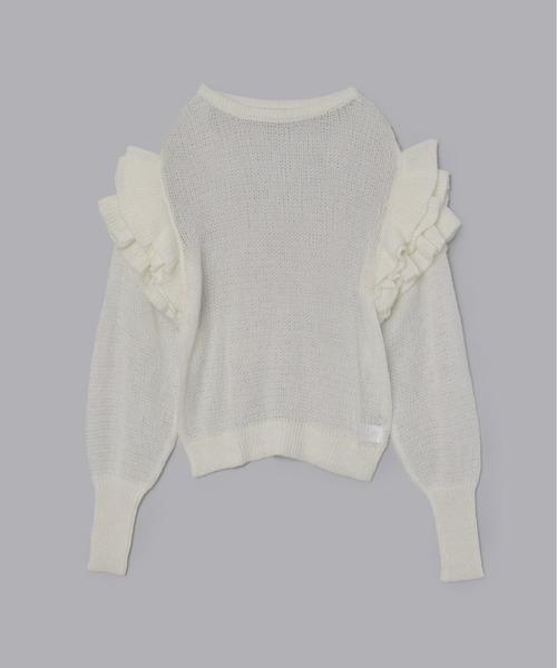 まりりん★アリス＋オリビア★フリルニットトップス シアーショルダーフリルニット（ニット/セーター）｜Olu