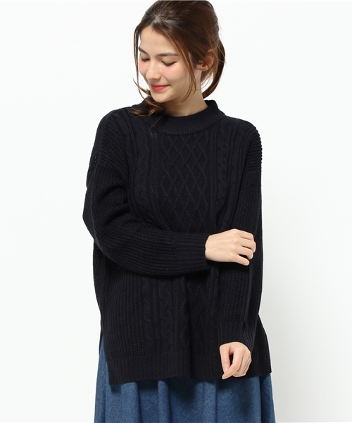 earth music&ecology(アースミュージックアンドエコロジー)の「ケーブルニットプルオーバー(ニット/セーター・レディース・LT.Gray/ブラウン/カーキ/ネイビー・FREE)」の4枚目の写真