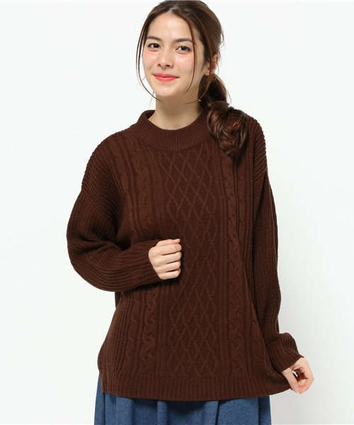 earth music&ecology(アースミュージックアンドエコロジー)の「ケーブルニットプルオーバー(ニット/セーター・レディース・LT.Gray/ブラウン/カーキ/ネイビー・FREE)」の2枚目の写真