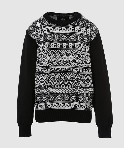 ANREALAGE / アンリアレイジ | HUGE  PATTERN KNIT モヘア ウール混 雪柄 ジャガード クルーネック ニット | 38 | ブラック ANREALAGE / アンリアレイジ | HUGE SNOW PATTERN KNIT モヘア