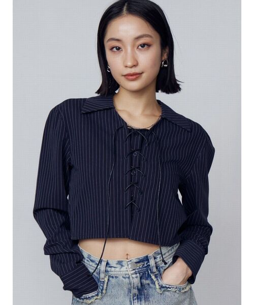 EMODA（エモダ）の「レースアップショートシャツ（シャツ/ブラウス・レディース・グレー/ネイビー/ホワイト・FREE）」の19枚目の写真