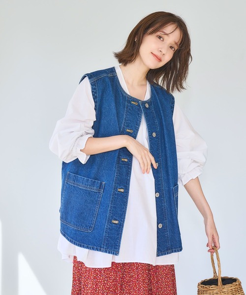 studio CLIP（スタディオクリップ）の「ノーカラーデニムベスト《CLIP