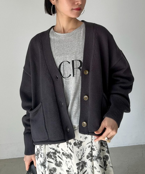 Doux archives（ドゥアルシーヴ）の「コットンオーバーカーデ（カーディガン/ボレロ・レディース・アイボリー/チャコールグレー/ラベンダー・FREE）」の3枚目の写真