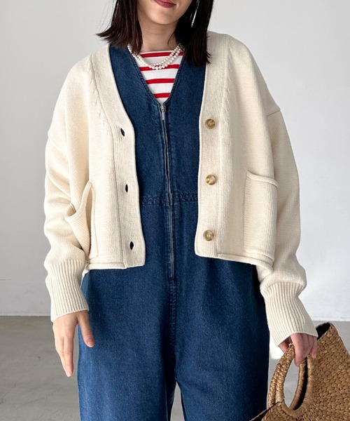 Doux archives（ドゥアルシーヴ）の「コットンオーバーカーデ（カーディガン/ボレロ・レディース・アイボリー/チャコールグレー/ラベンダー・FREE）」の8枚目の写真