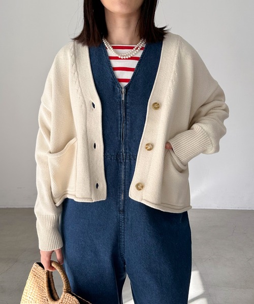 Doux archives（ドゥアルシーヴ）の「コットンオーバーカーデ（カーディガン/ボレロ・レディース・アイボリー/チャコールグレー/ラベンダー・FREE）」の6枚目の写真