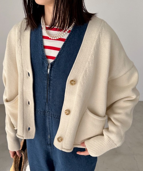 Doux archives（ドゥアルシーヴ）の「コットンオーバーカーデ（カーディガン/ボレロ・レディース・アイボリー/チャコールグレー/ラベンダー・FREE）」の4枚目の写真