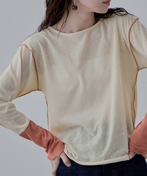 etoll.(エトル)の「バイカラークルーネックシアートップス(Tシャツ/カットソー・レディース・アイボリー系1/アイボリー系2/ブラック・M)」の16枚目の写真
