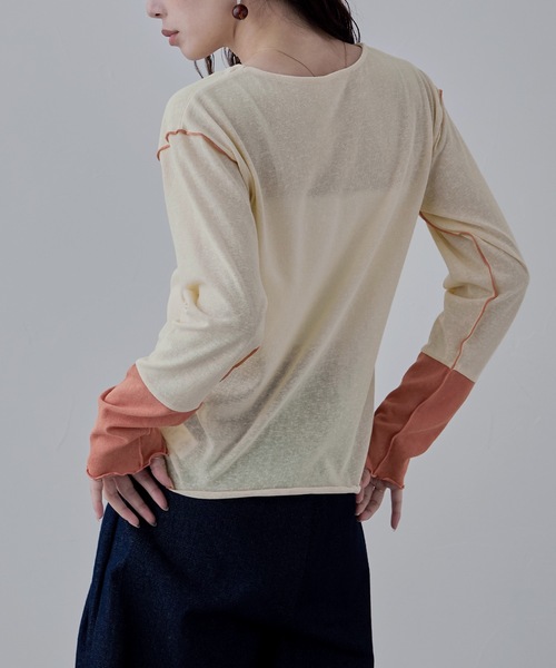 etoll.(エトル)の「バイカラークルーネックシアートップス(Tシャツ/カットソー・レディース・アイボリー系1/アイボリー系2/ブラック・M)」の17枚目の写真
