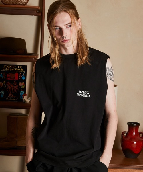 Schott(ショット)の「Schott/ショット/B.S. SLEEVELESS T-SHIRT/ブラックシープ スリーブレス Tシャツ(Tシャツ/カットソー・メンズ・チャコールグレー/ホワイト・XL/L/M)」の1枚目の写真