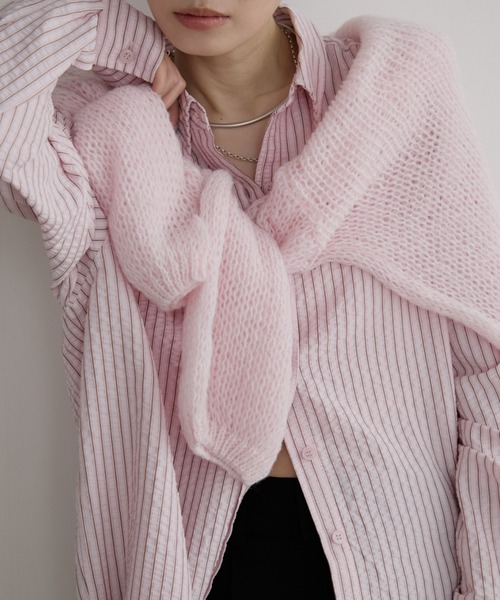 Aunt Marie's（アントマリーズ）の「オーバーサイズベーシックサッカーストライプシャツ【人気アイテム/新色追加！】（シャツ/ブラウス・レディース・ブルー/イエロー・FREE）」の5枚目の写真