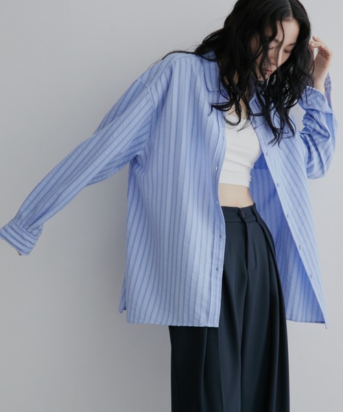 Aunt Marie's（アントマリーズ）の「オーバーサイズベーシックサッカーストライプシャツ【人気アイテム/新色追加！】（シャツ/ブラウス・レディース・ブルー/イエロー・FREE）」の17枚目の写真