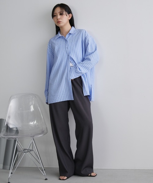 Aunt Marie's（アントマリーズ）の「オーバーサイズベーシックサッカーストライプシャツ（シャツ/ブラウス・レディース・ブルー/イエロー・FREE）」の19枚目の写真