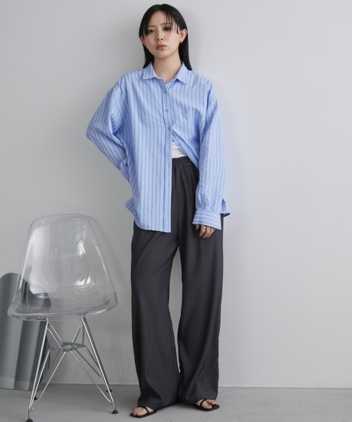 Aunt Marie's（アントマリーズ）の「オーバーサイズベーシックサッカーストライプシャツ（シャツ/ブラウス・レディース・ブルー/イエロー・FREE）」の20枚目の写真