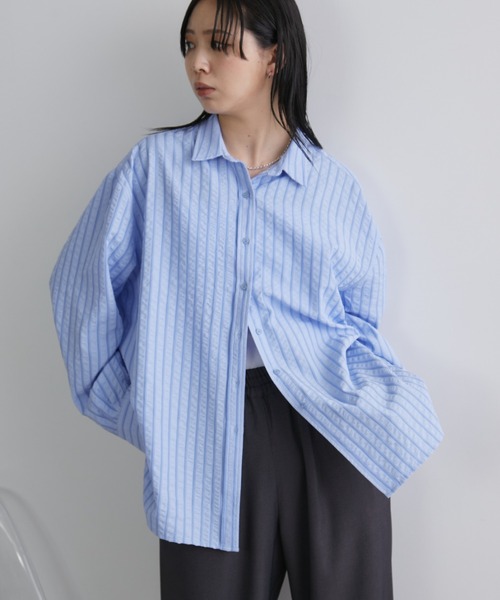 セール】オーバーサイズベーシックサッカーストライプシャツ（シャツ