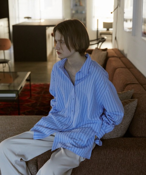 セール】オーバーサイズベーシックサッカーストライプシャツ（シャツ