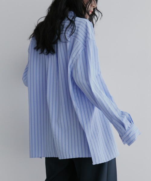 Aunt Marie's（アントマリーズ）の「オーバーサイズベーシックサッカーストライプシャツ【人気アイテム/新色追加！】（シャツ/ブラウス・レディース・ブルー/イエロー・FREE）」の16枚目の写真