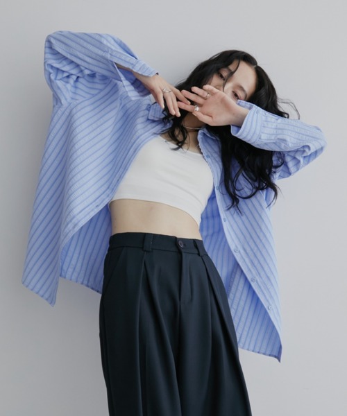 Aunt Marie's（アントマリーズ）の「オーバーサイズベーシックサッカーストライプシャツ【人気アイテム/新色追加！】（シャツ/ブラウス・レディース・ブルー/イエロー・FREE）」の15枚目の写真