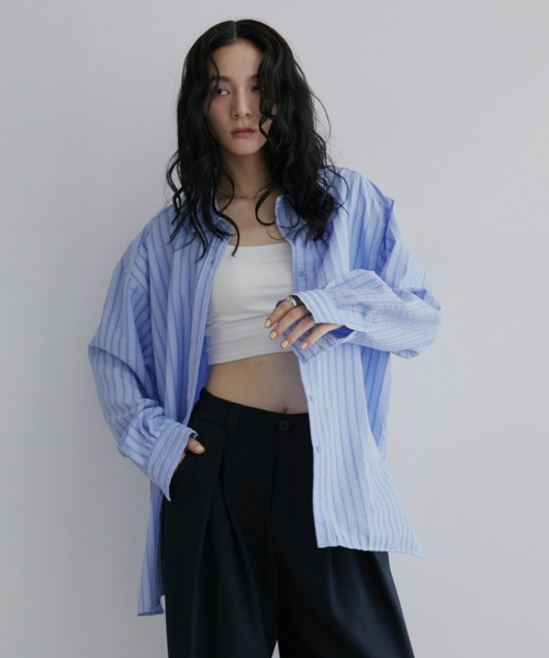 Aunt Marie's（アントマリーズ）の「オーバーサイズベーシックサッカーストライプシャツ【人気アイテム/新色追加！】（シャツ/ブラウス・レディース・ブルー/イエロー・FREE）」の14枚目の写真