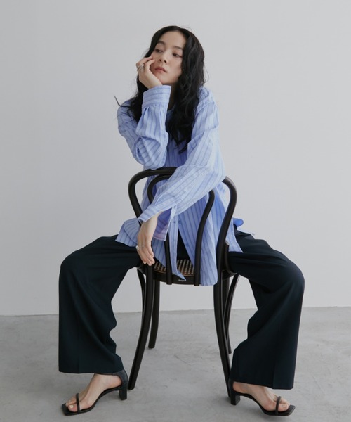 Aunt Marie's（アントマリーズ）の「オーバーサイズベーシックサッカーストライプシャツ【人気アイテム/新色追加！】（シャツ/ブラウス・レディース・ブルー/イエロー・FREE）」の20枚目の写真