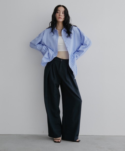 Aunt Marie's（アントマリーズ）の「オーバーサイズベーシックサッカーストライプシャツ【人気アイテム/新色追加！】（シャツ/ブラウス・レディース・ブルー/イエロー・FREE）」の21枚目の写真