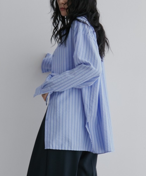 Aunt Marie's（アントマリーズ）の「オーバーサイズベーシックサッカーストライプシャツ【人気アイテム/新色追加！】（シャツ/ブラウス・レディース・ブルー/イエロー・FREE）」の18枚目の写真