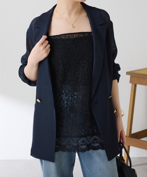 COLLAGE GALLARDAGALANTE（コラージュガリャルダガランテ）の「メッシュダブルジャケット/WEB限定カラー展開（テーラードジャケット・レディース・ネイビー/ベージュ/ブラック・FREE）」の11枚目の写真