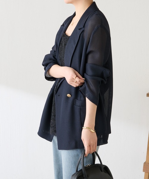 COLLAGE GALLARDAGALANTE（コラージュガリャルダガランテ）の「メッシュダブルジャケット/WEB限定カラー展開（テーラードジャケット・レディース・ネイビー/ベージュ/ブラック・FREE）」の12枚目の写真