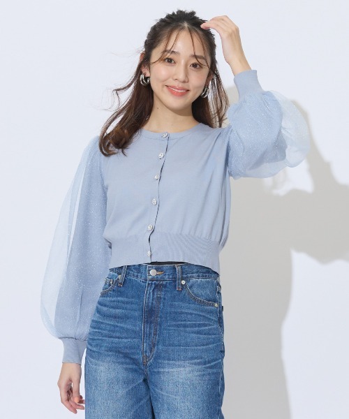 AND COUTURE(アンドクチュール)の「シアースリーブビジューカーディガン(カーディガン/ボレロ・レディース・ブラック/オフホワイト/ブルー・FREE)」の12枚目の写真