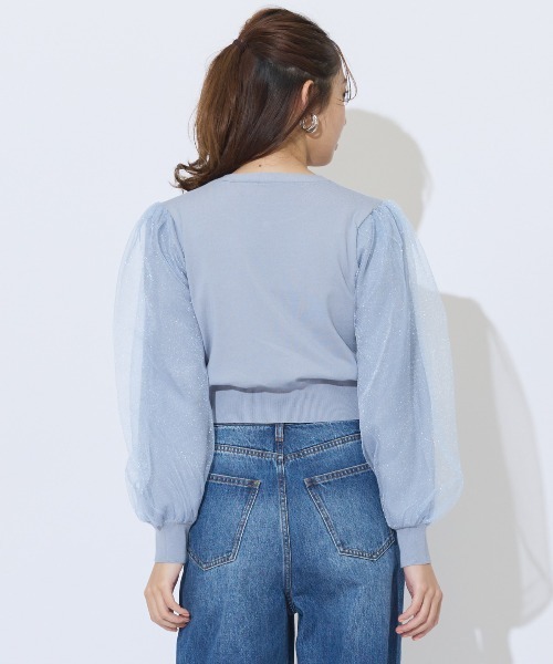 AND COUTURE(アンドクチュール)の「シアースリーブビジューカーディガン(カーディガン/ボレロ・レディース・ブラック/オフホワイト/ブルー・FREE)」の16枚目の写真