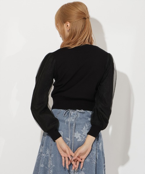 AND COUTURE(アンドクチュール)の「シアースリーブビジューカーディガン(カーディガン/ボレロ・レディース・ブラック/オフホワイト/ブルー・FREE)」の22枚目の写真