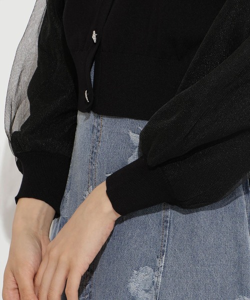 AND COUTURE(アンドクチュール)の「シアースリーブビジューカーディガン(カーディガン/ボレロ・レディース・ブラック/オフホワイト/ブルー・FREE)」の19枚目の写真
