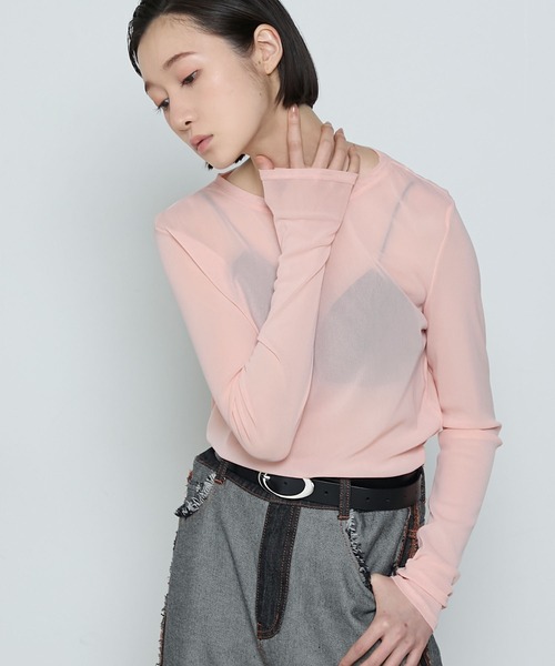 le ELMi（ルエルミ）の「Basic crew-neck sheer tee / クルーネック シアー ベーシック カットソー（Tシャツ/カットソー・レディース・オフホワイト/ライトグリーン/ピンク/ブラック/グレー・FREE）」の16枚目の写真