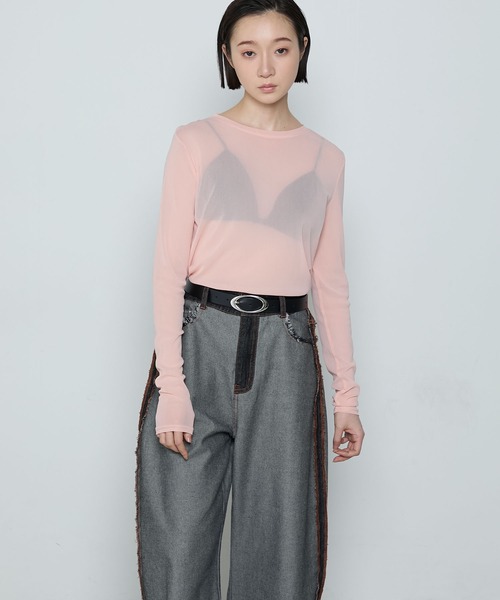 le ELMi（ルエルミ）の「Basic crew-neck sheer tee / クルーネック シアー ベーシック カットソー（Tシャツ/カットソー・レディース・オフホワイト/ライトグリーン/ピンク/ブラック/グレー・FREE）」の18枚目の写真