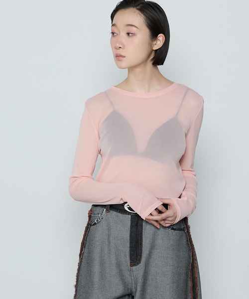 le ELMi（ルエルミ）の「Basic crew-neck sheer tee / クルーネック シアー ベーシック カットソー（Tシャツ/カットソー・レディース・オフホワイト/ライトグリーン/ピンク/ブラック/グレー・FREE）」の17枚目の写真