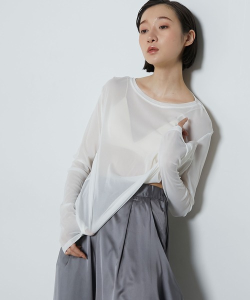 le ELMi（ルエルミ）の「Basic crew-neck sheer tee / クルーネック シアー ベーシック カットソー（Tシャツ/カットソー・レディース・オフホワイト/ライトグリーン/ピンク/ブラック/グレー・FREE）」の12枚目の写真