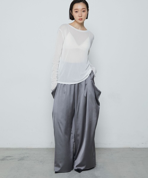 le ELMi（ルエルミ）の「Basic crew-neck sheer tee / クルーネック シアー ベーシック カットソー（Tシャツ/カットソー・レディース・オフホワイト/ライトグリーン/ピンク/ブラック/グレー・FREE）」の13枚目の写真