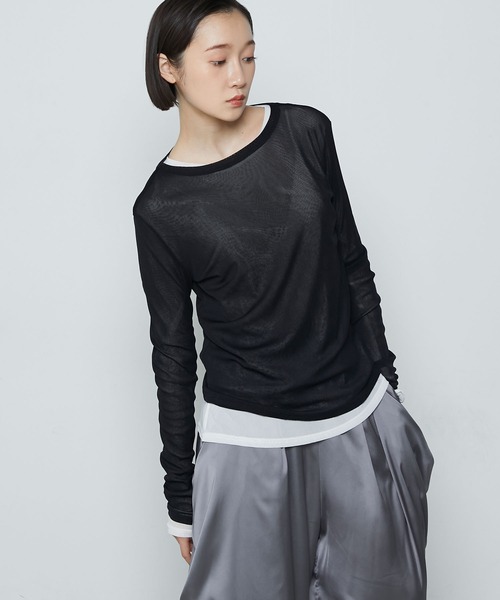 le ELMi（ルエルミ）の「Basic crew-neck sheer tee / クルーネック シアー ベーシック カットソー（Tシャツ/カットソー・レディース・オフホワイト/ライトグリーン/ピンク/ブラック/グレー・FREE）」の14枚目の写真