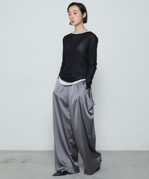 le ELMi（ルエルミ）の「Basic crew-neck sheer tee / クルーネック シアー ベーシック カットソー（Tシャツ/カットソー・レディース・オフホワイト/ライトグリーン/ピンク/ブラック/グレー・FREE）」の15枚目の写真