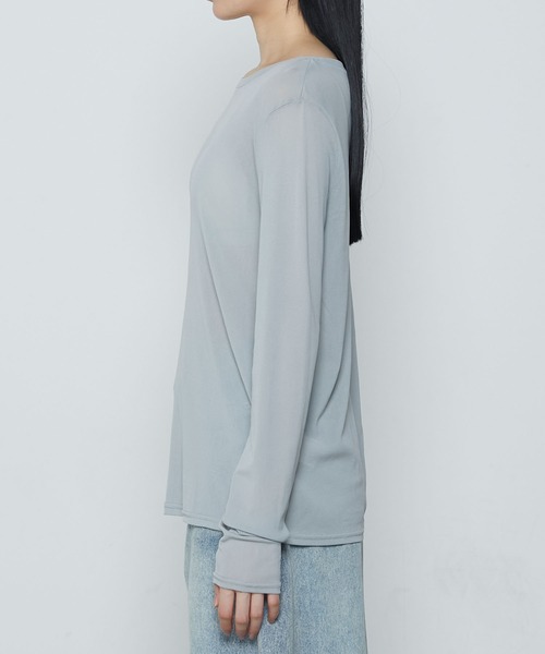 le ELMi（ルエルミ）の「Basic crew-neck sheer tee / クルーネック シアー ベーシック カットソー（Tシャツ/カットソー・レディース・オフホワイト/ライトグリーン/ピンク/ブラック/グレー・FREE）」の6枚目の写真