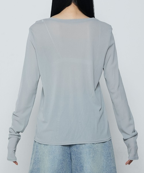 le ELMi（ルエルミ）の「Basic crew-neck sheer tee / クルーネック シアー ベーシック カットソー（Tシャツ/カットソー・レディース・オフホワイト/ライトグリーン/ピンク/ブラック/グレー・FREE）」の7枚目の写真