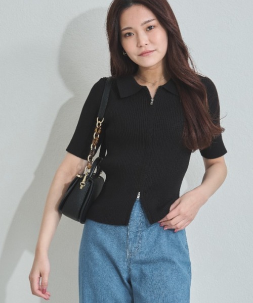 MISCH MASCH(ミッシュマッシュ)の「ZOZO限定 衿付きダブルジップリブニット(ニット/セーター・レディース・ブラック/アイボリー/ブルー・フリ-)」の4枚目の写真