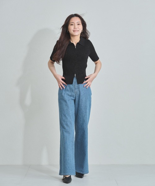 MISCH MASCH(ミッシュマッシュ)の「ZOZO限定 衿付きダブルジップリブニット(ニット/セーター・レディース・ブラック/アイボリー/ブルー・フリ-)」の9枚目の写真