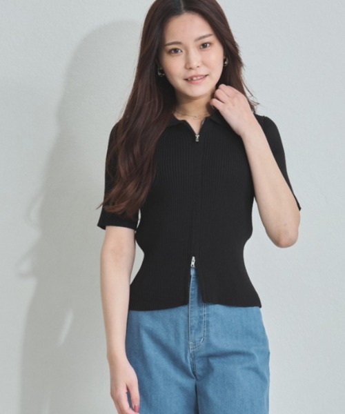 MISCH MASCH(ミッシュマッシュ)の「ZOZO限定 衿付きダブルジップリブニット(ニット/セーター・レディース・ブラック/アイボリー/ブルー・フリ-)」の8枚目の写真