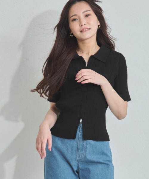 MISCH MASCH(ミッシュマッシュ)の「ZOZO限定 衿付きダブルジップリブニット(ニット/セーター・レディース・ブラック/アイボリー/ブルー・フリ-)」の7枚目の写真