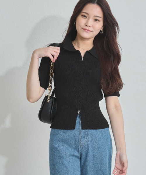 MISCH MASCH(ミッシュマッシュ)の「ZOZO限定 衿付きダブルジップリブニット(ニット/セーター・レディース・ブラック/アイボリー/ブルー・フリ-)」の6枚目の写真