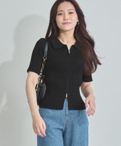 MISCH MASCH(ミッシュマッシュ)の「ZOZO限定 衿付きダブルジップリブニット(ニット/セーター・レディース・ブラック/アイボリー/ブルー・フリ-)」の5枚目の写真