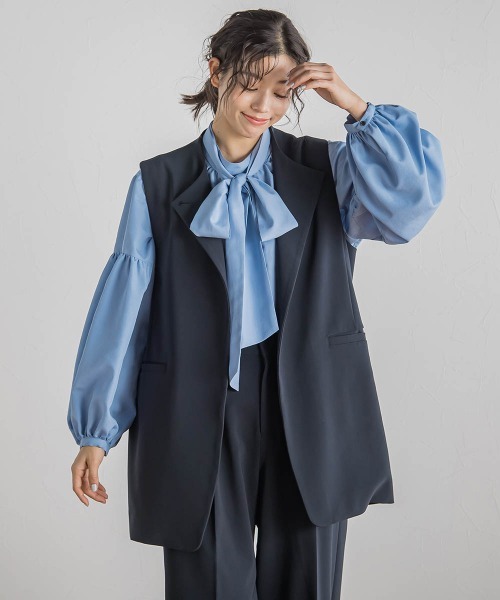 Droite lautreamont(ドロワットロートレアモン)の「ミリオーネダブルクロスジレ≪手洗い可能≫(その他アウター・レディース・ベージュ/ネイビー・M)」の21枚目の写真