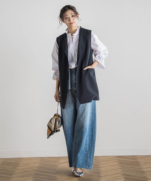 Droite lautreamont(ドロワットロートレアモン)の「ミリオーネダブルクロスジレ≪手洗い可能≫(その他アウター・レディース・ベージュ/ネイビー・M)」の15枚目の写真