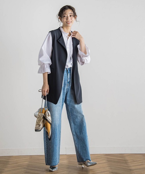 Droite lautreamont(ドロワットロートレアモン)の「ミリオーネダブルクロスジレ≪手洗い可能≫(その他アウター・レディース・ベージュ/ネイビー・M)」の16枚目の写真