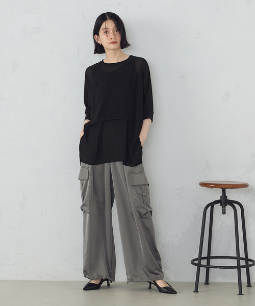 COMME CA ISM(コムサイズム)の「【セットアイテム】シアーオーバーTブラウス+タンクトップ(シャツ/ブラウス・レディース・ブラック/カーキ/ベージュ・MEDIUM/LARGE)」の21枚目の写真